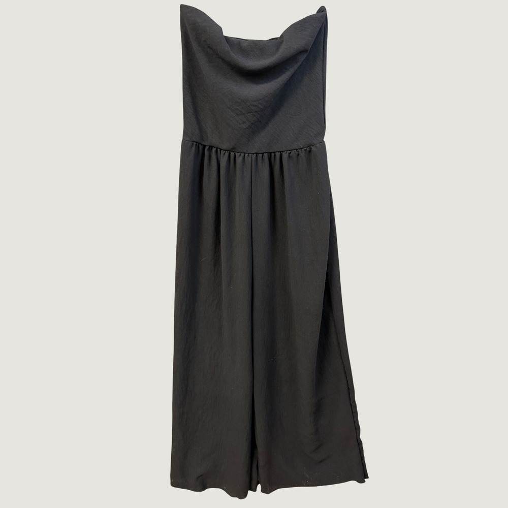 See You Monday Los Angeles Black Strapless Wide Leg Jumpsuit Cowl Neck Large NWT